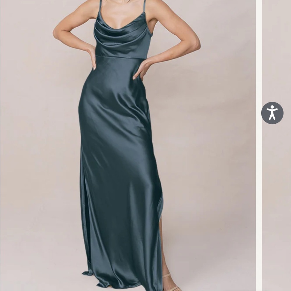 Revelry Eucalyptus Skye style Spaghetti Strap Backless Gown